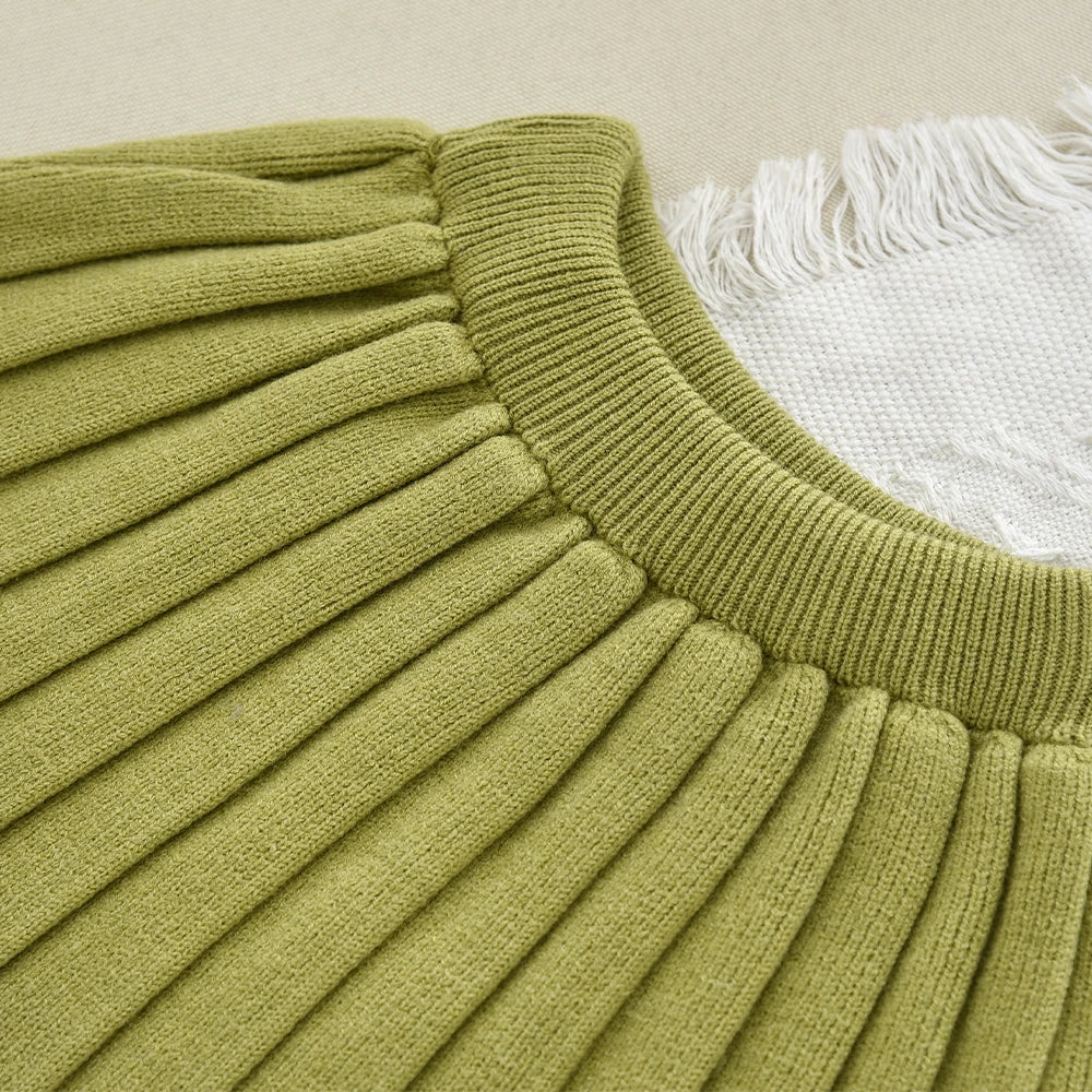 Doll Collar Cardigan & Pleated Skirt Two-piece Set