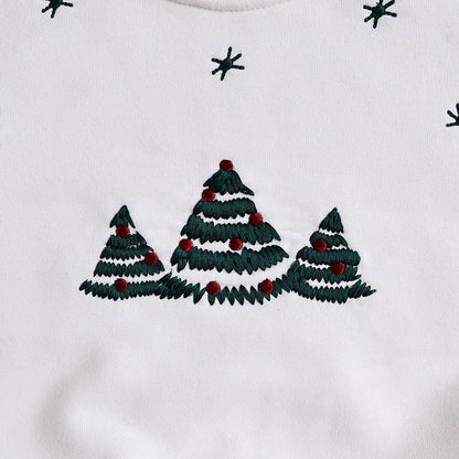 Christmas Fur Lining Bodysuit Christmas Tree Embroidery With Hat