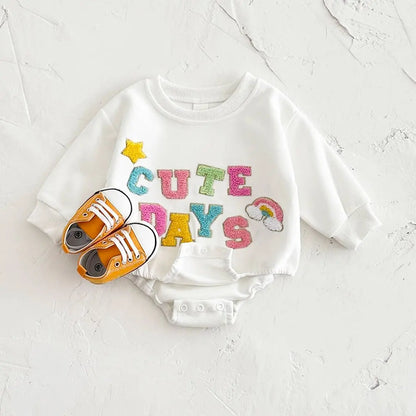 Bubble Romper Cute Letter Embroidery
