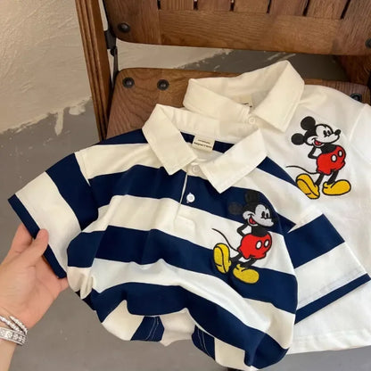 100% Cotton Mickey Mouse Stripe Polo Shirt – Perfect for Summer Adventures!