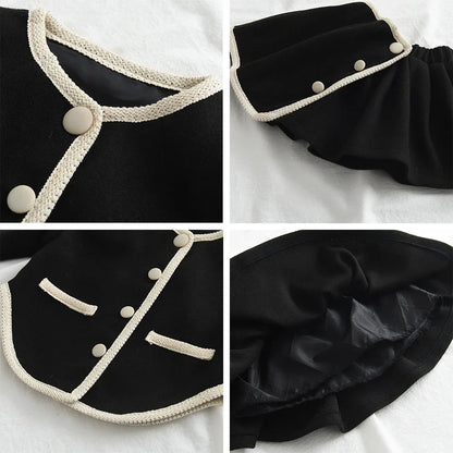 Black Edge Round Neck Button Top & Skirt Two Piece Set