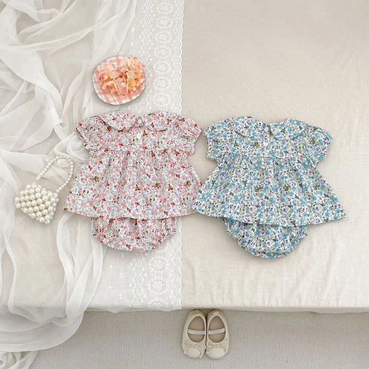 Cute Floral Collar Shirt + Bloomer 2PCS Set