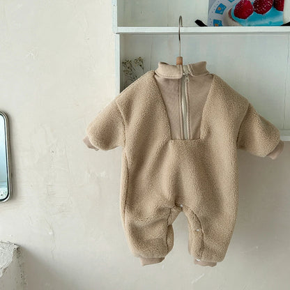 Winter Warm Zipper Baby Romper Solid Color Jumpsuit