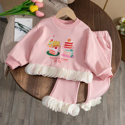 Happy Birthday To Me Top & Lace Flared Pants Two-piece Set