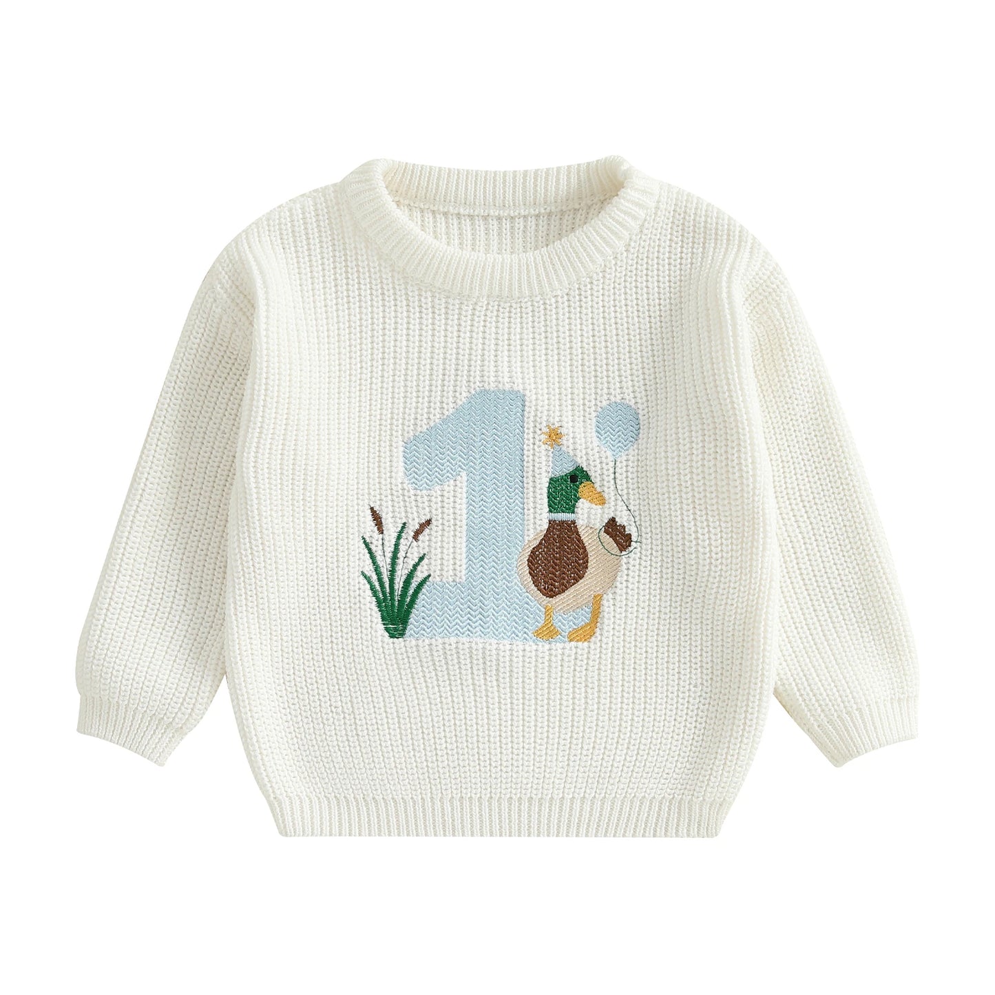 Baby Boy Birthday Sweater Casual Duck Letter Embroidery