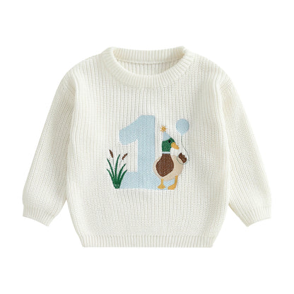 Baby Boy Birthday Sweater Casual Duck Letter Embroidery
