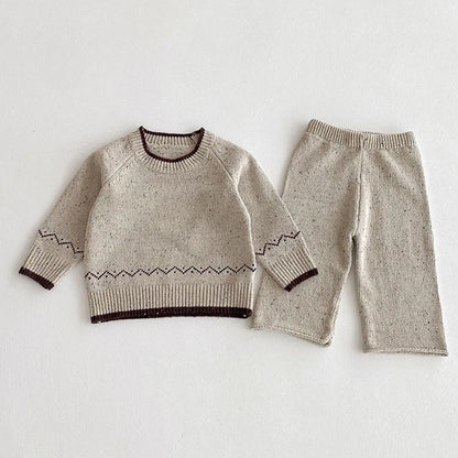 Knitted Long Sleeve Pullover Top & Pants Set