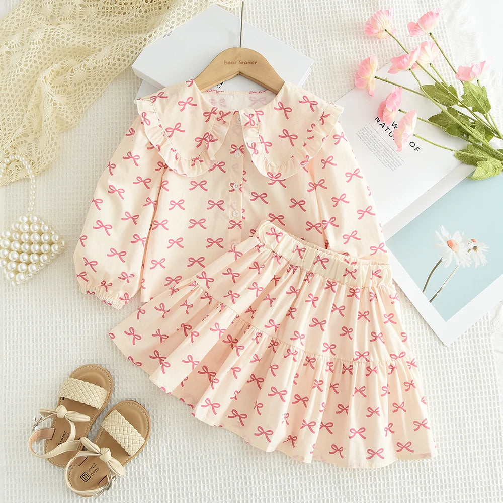 Two Piece Bow Top & Pleated Skirt Set