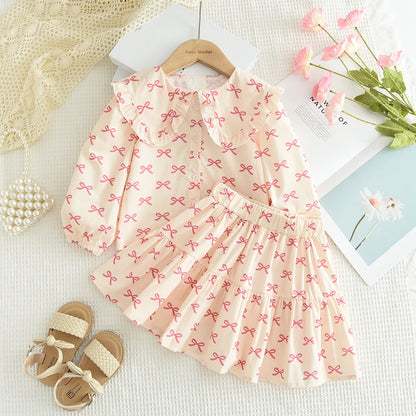 Two Piece Bow Top & Pleated Skirt Set