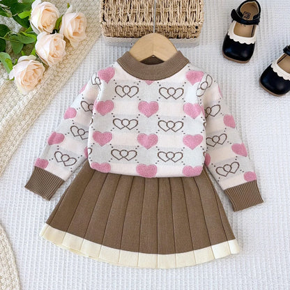 Love Top & Pleated Skirt Two-Piece Set