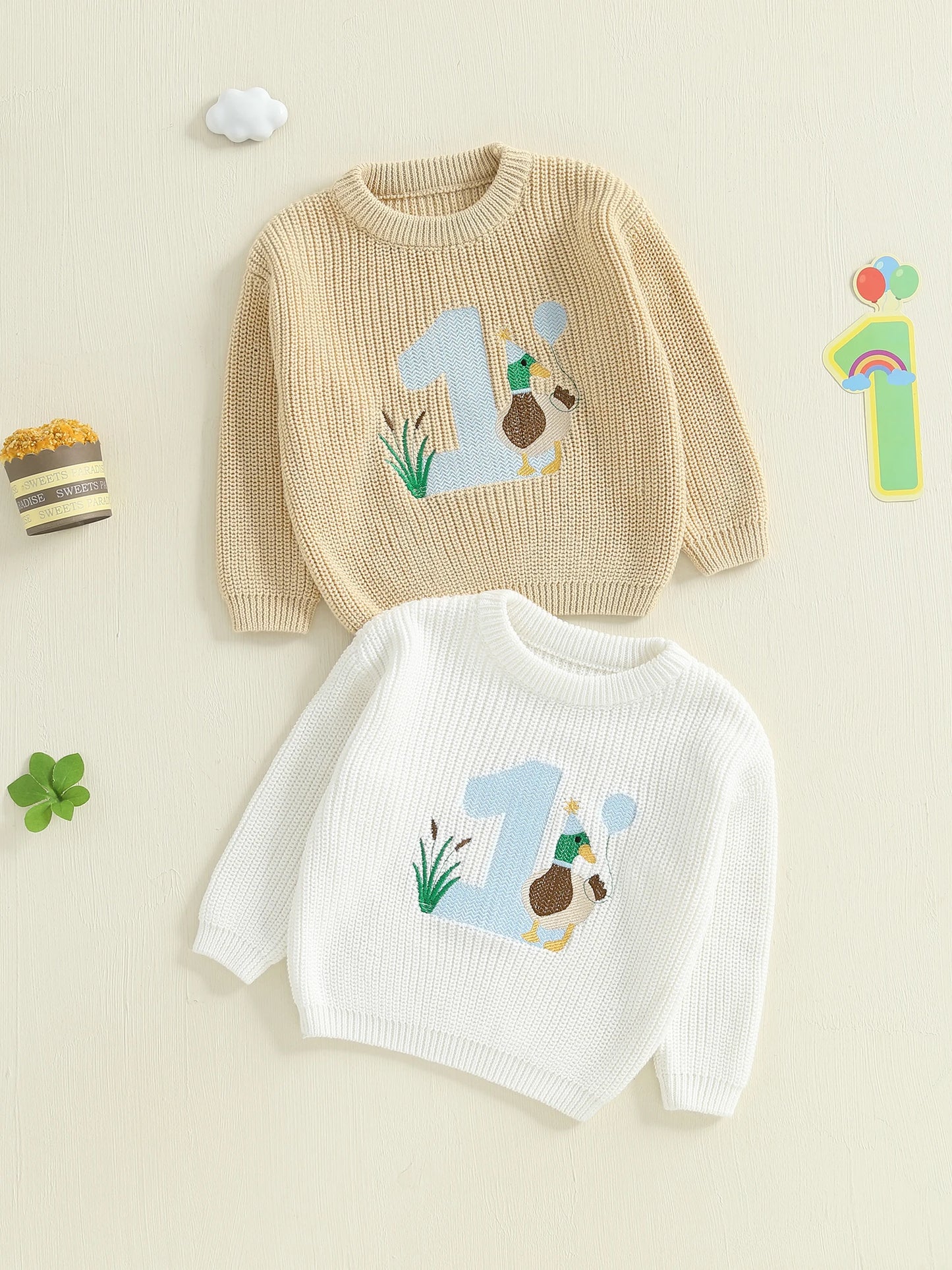 Baby Boy Birthday Sweater Casual Duck Letter Embroidery