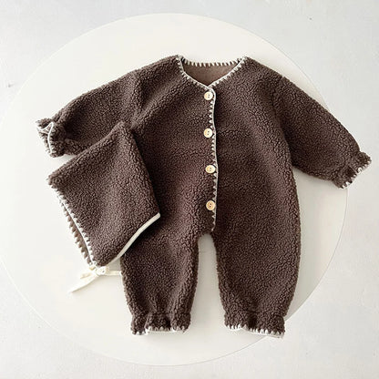 Plush Thicken Warm Romper & Hat