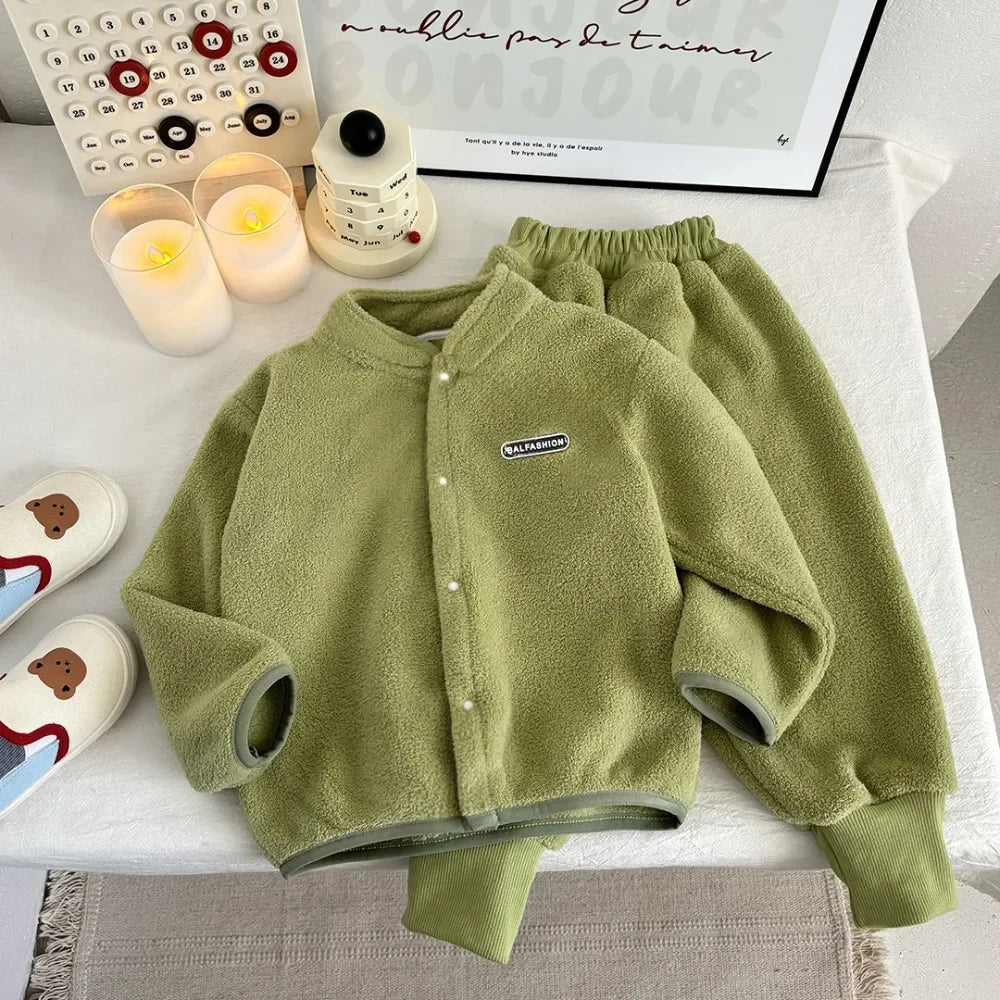 Warm Zipper Top & Pants Two-Piece Set