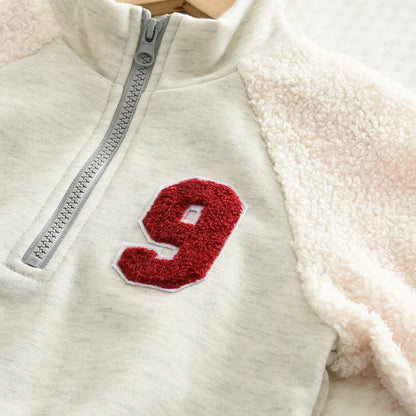 Wool Patchwork Sweatshirt & Pants Two Piece Set