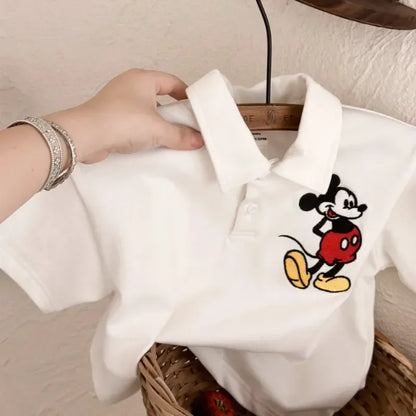 100% Cotton Mickey Mouse Stripe Polo Shirt – Perfect for Summer Adventures!