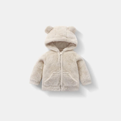 Winter Plush Hooded Solid Color Coat