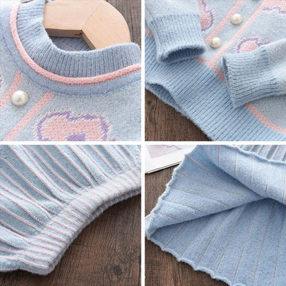 Flower Winter Thick Sweater & Pleated Skirt Two-piece Set