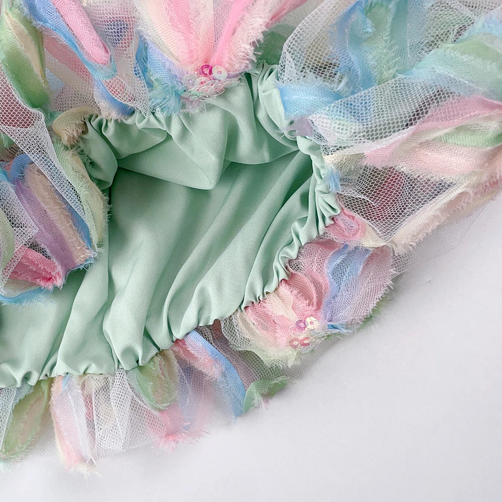 Bow Mesh Flower Sleeveless Dress