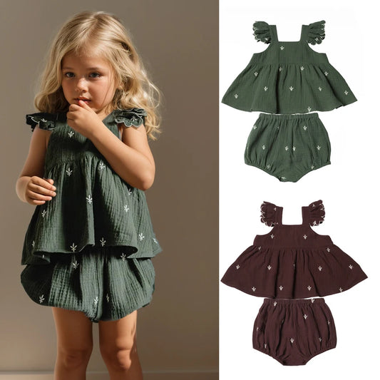 Organic Cotton Embroidery Girl Set
