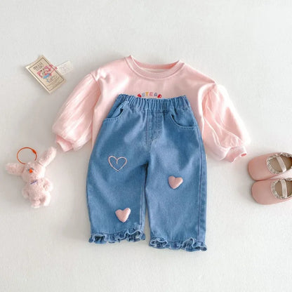 Cute Love Heart Denim Pants