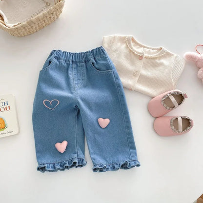 Cute Love Heart Denim Pants