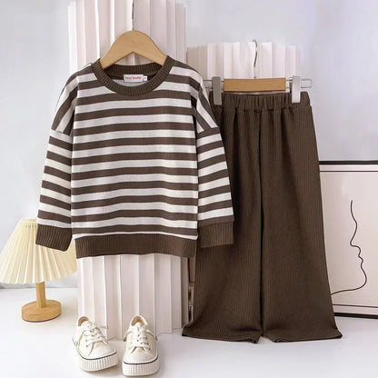 Striped Long Sleeve Top And Pants Two-Piece Set