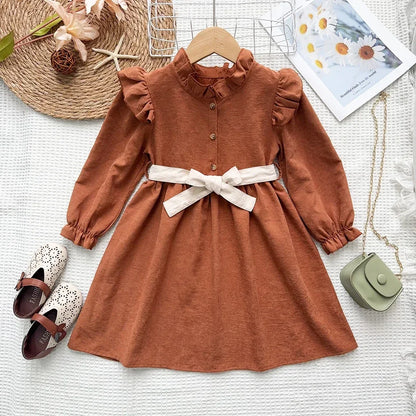 New Long Sleeved Casual Dress With Bow Tie
