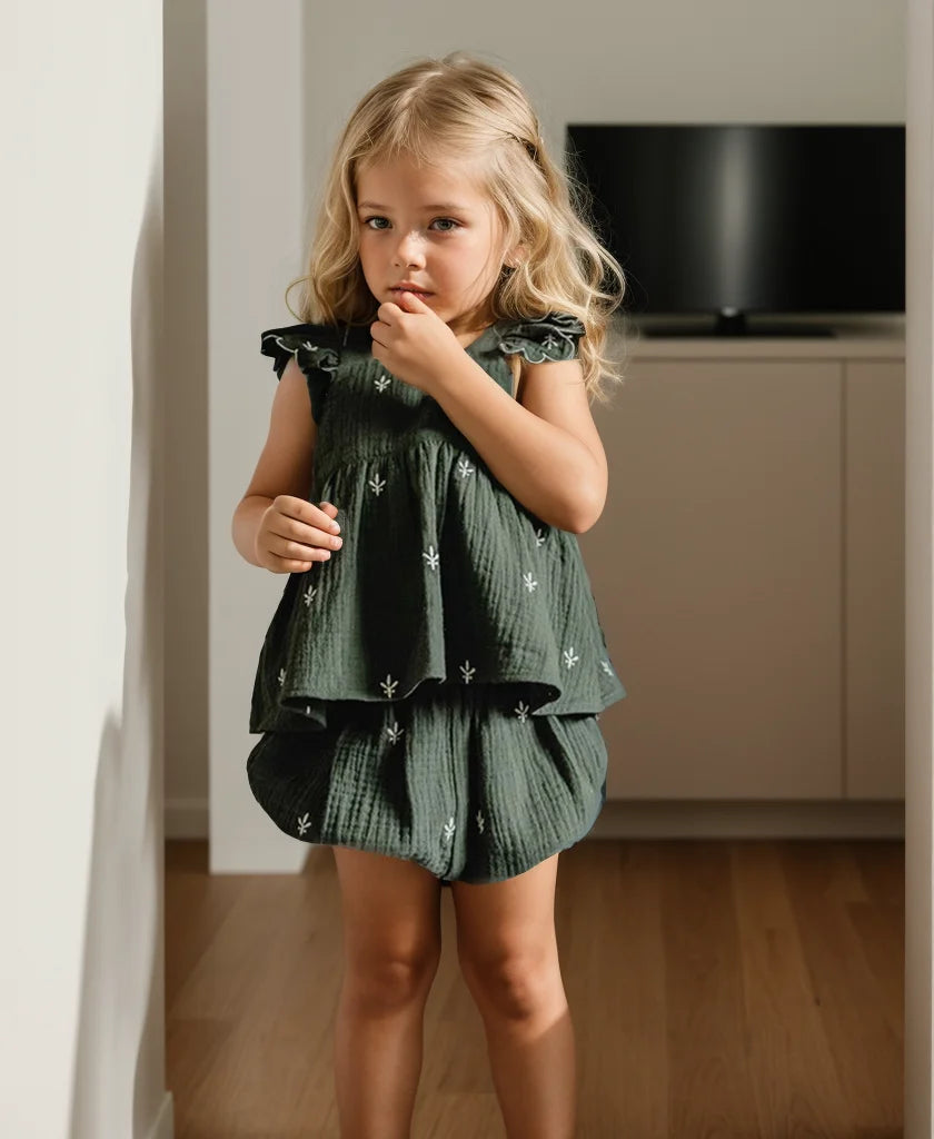 Organic Cotton Embroidery Girl Set