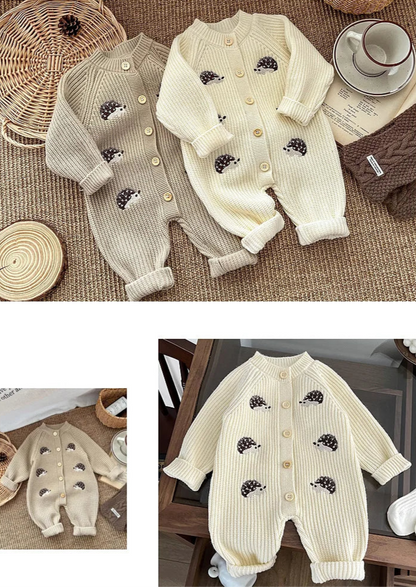 Soft Knit Hedgehog Embroidery Baby Romper