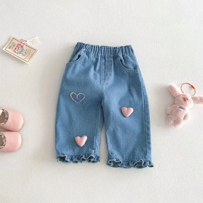 Cute Love Heart Denim Pants