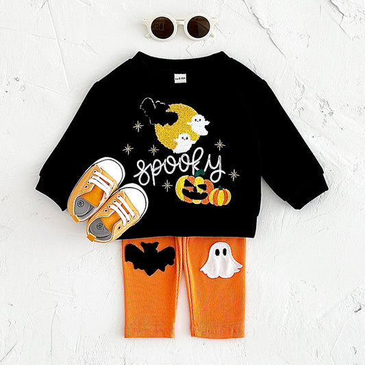 Baby Halloween Pumpkin/Ghost Pullover T-Shirt & Pants Set