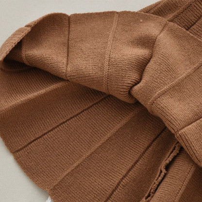 Beige Daisy Sweater Cardigan & Coffee Skirt 2Pcs