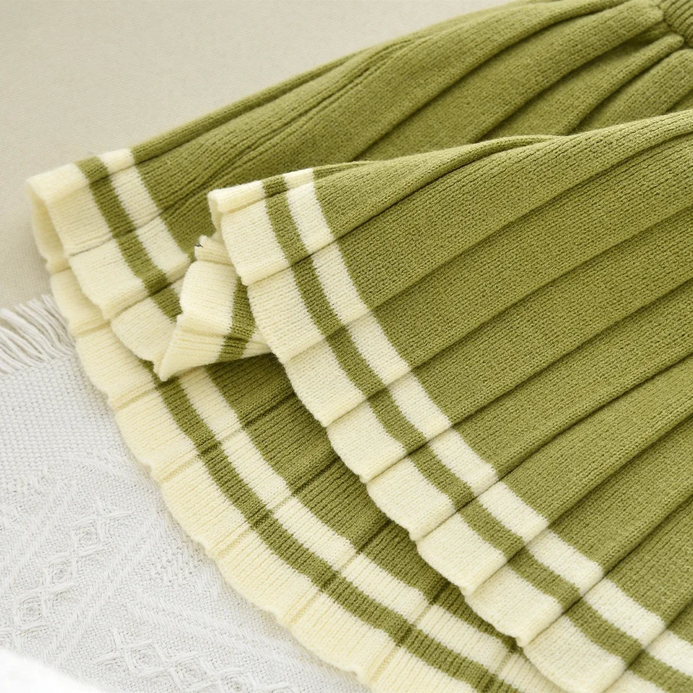 Doll Collar Cardigan & Pleated Skirt Two-piece Set