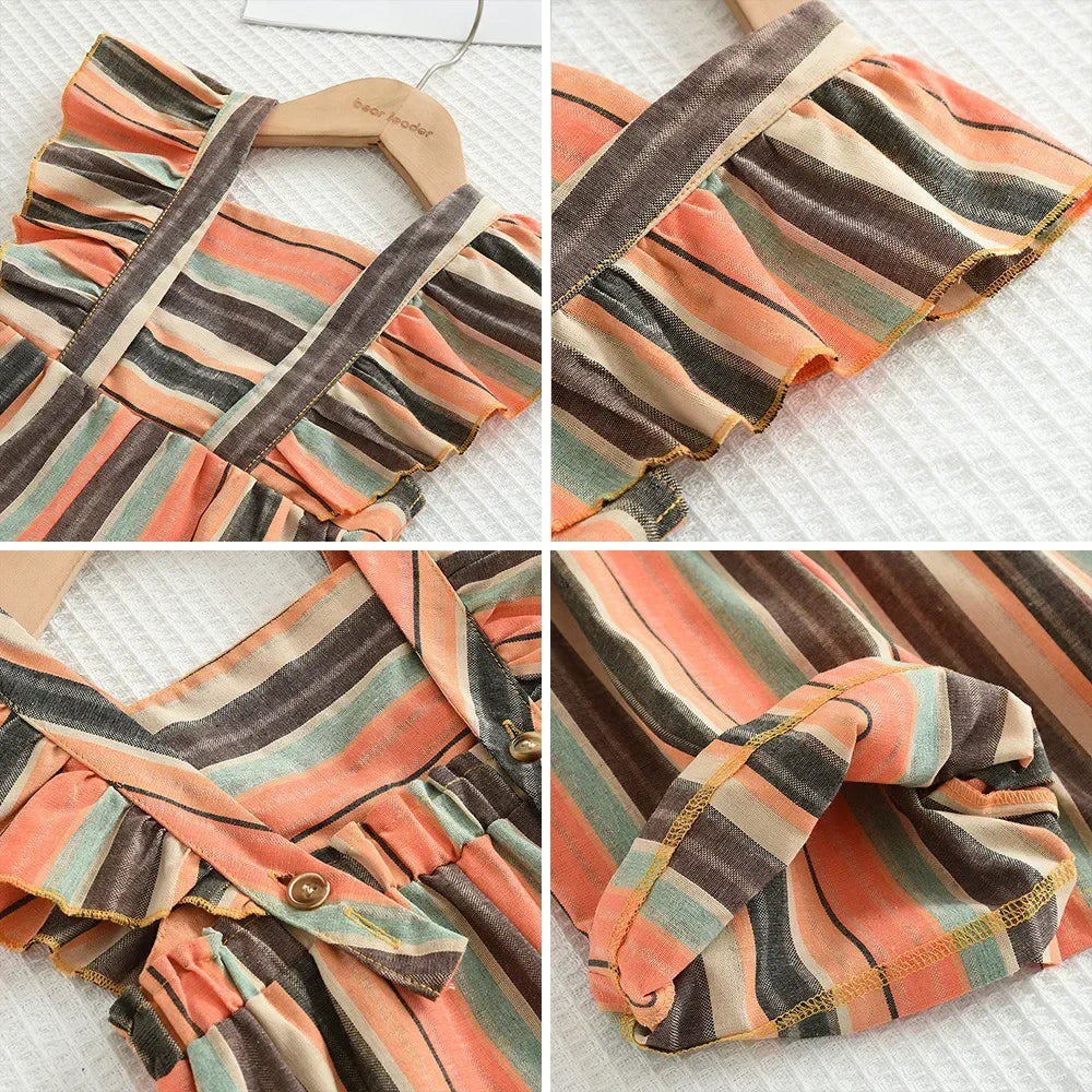 Flying Sleeve Vertical Striped Jumpsuit