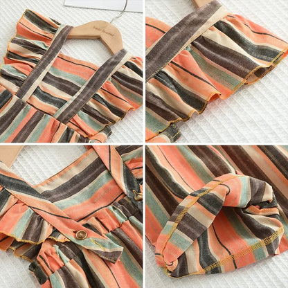 Flying Sleeve Vertical Striped Jumpsuit