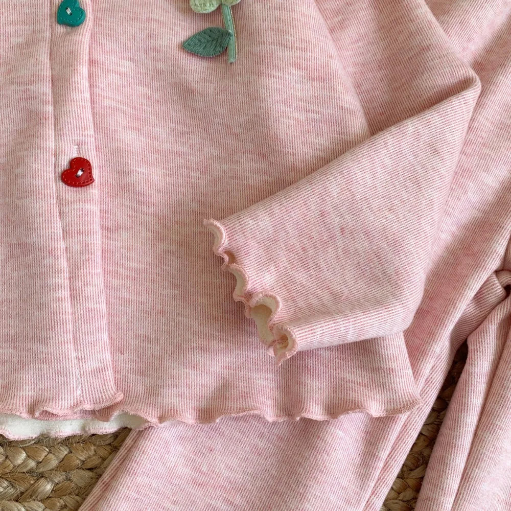 Plush Girls' Long Sleeved Top & Ruffle Pants Two Piece Set