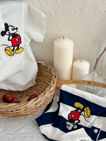 100% Cotton Mickey Mouse Stripe Polo Shirt – Perfect for Summer Adventures!