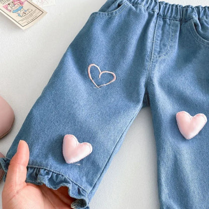 Cute Love Heart Denim Pants