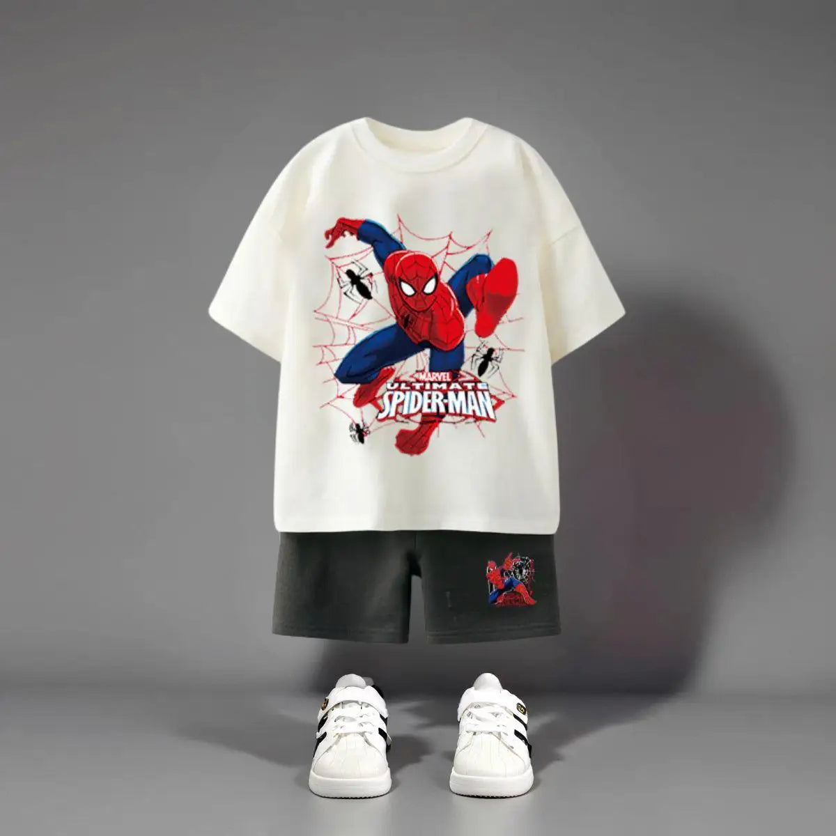Spiderman 100% Cotton White T-Shirt and Shorts Set
