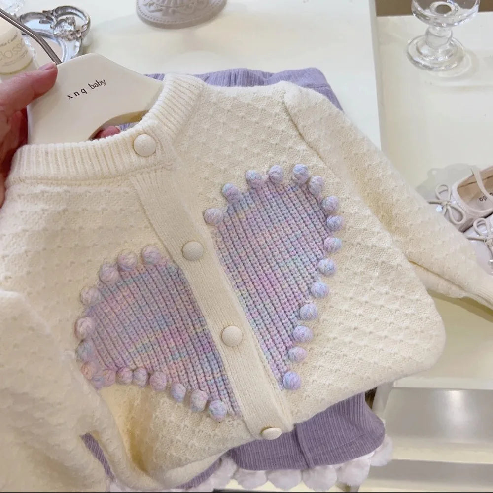 Purple Sweet and Cute Knitted Sweater & Velvet Pants Two Piece Set