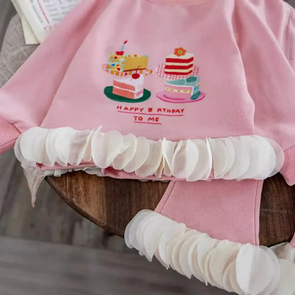 Happy Birthday To Me Top & Lace Flared Pants Two-piece Set