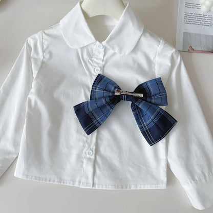 Knitted Vest With Turn-Down Collar & Plaid Skirt - 3pc Set Outfit