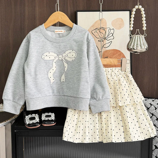 Bow Top & Polka Dot Skirt Set
