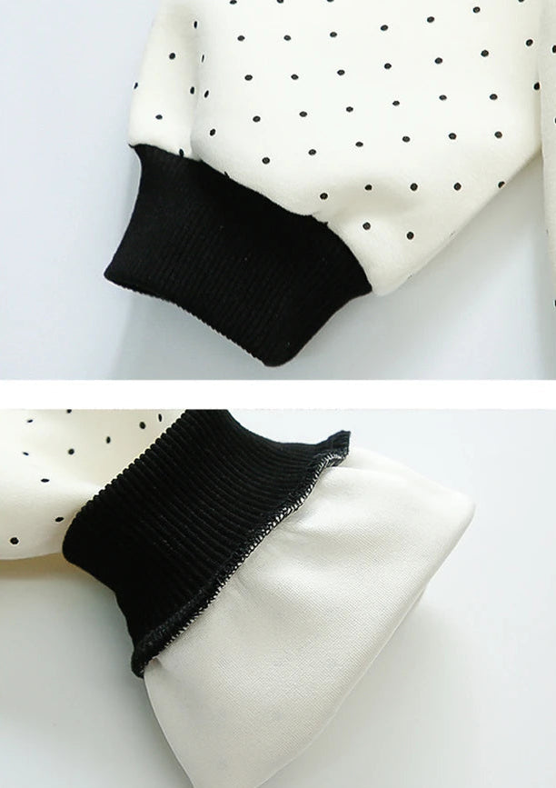 Polka Dot Sweatshirt and Lace Wide Leg Pants 2Pcs Set