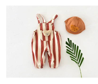 100% Cotton Striped Onesie with Teddy Bear