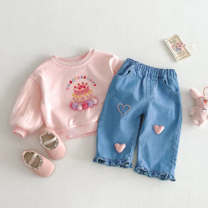 Cute Love Heart Denim Pants