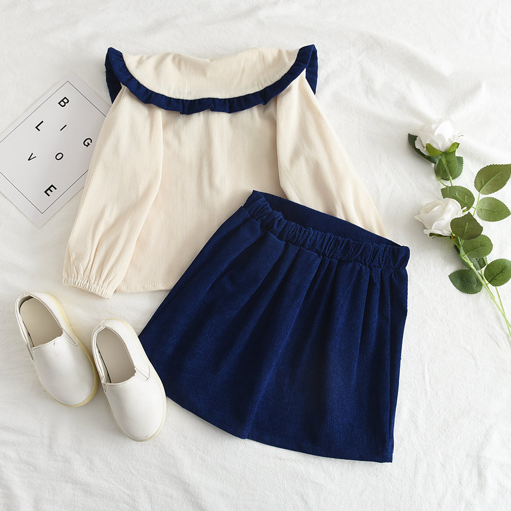 Long Sleeve Shirt Top & Bow Skirt Two Piece Set