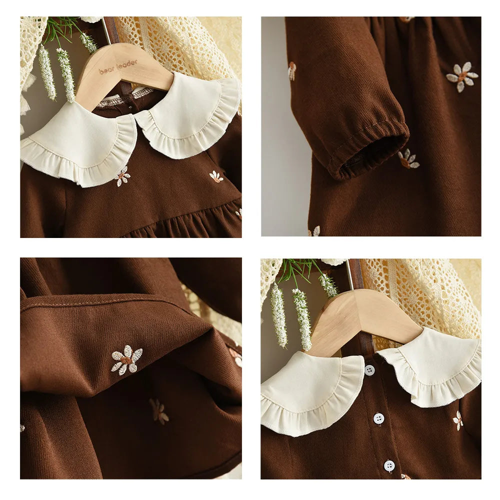 Embroidery Contrasting Color Lapel Dress