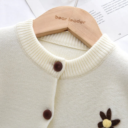 Beige Daisy Sweater Cardigan & Coffee Skirt 2Pcs