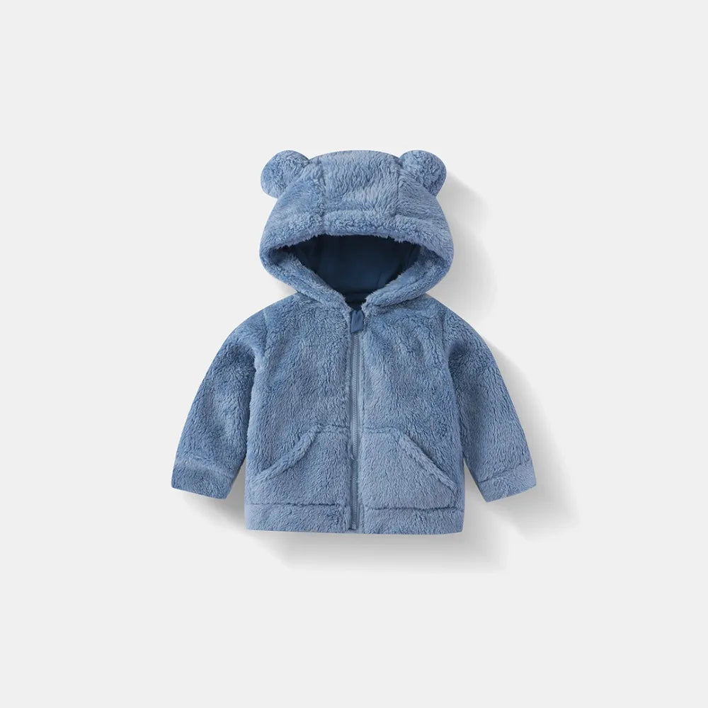 Winter Plush Hooded Solid Color Coat